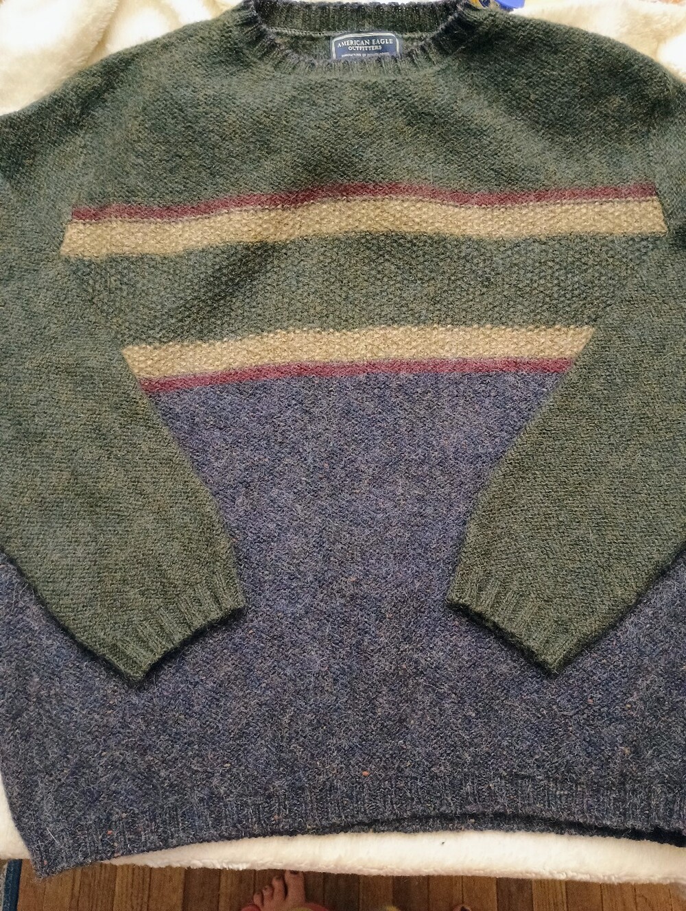 Vintage 90s American Eagle Heavy Wool Blend Stripe Sweater Medium Grandpa Gorp